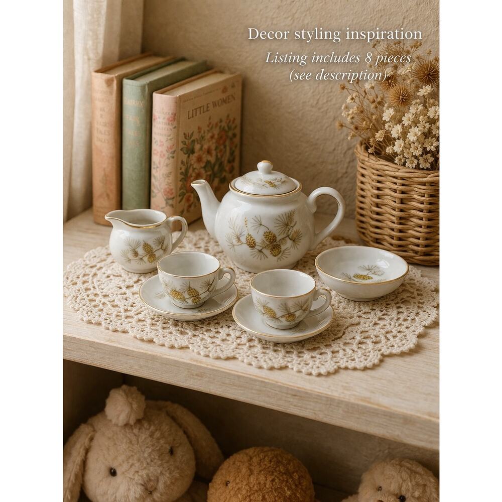 Vintage Japan Mini 8 Piece Tea Set Pinecone Porcelain Cottagecore Nursery Decor
